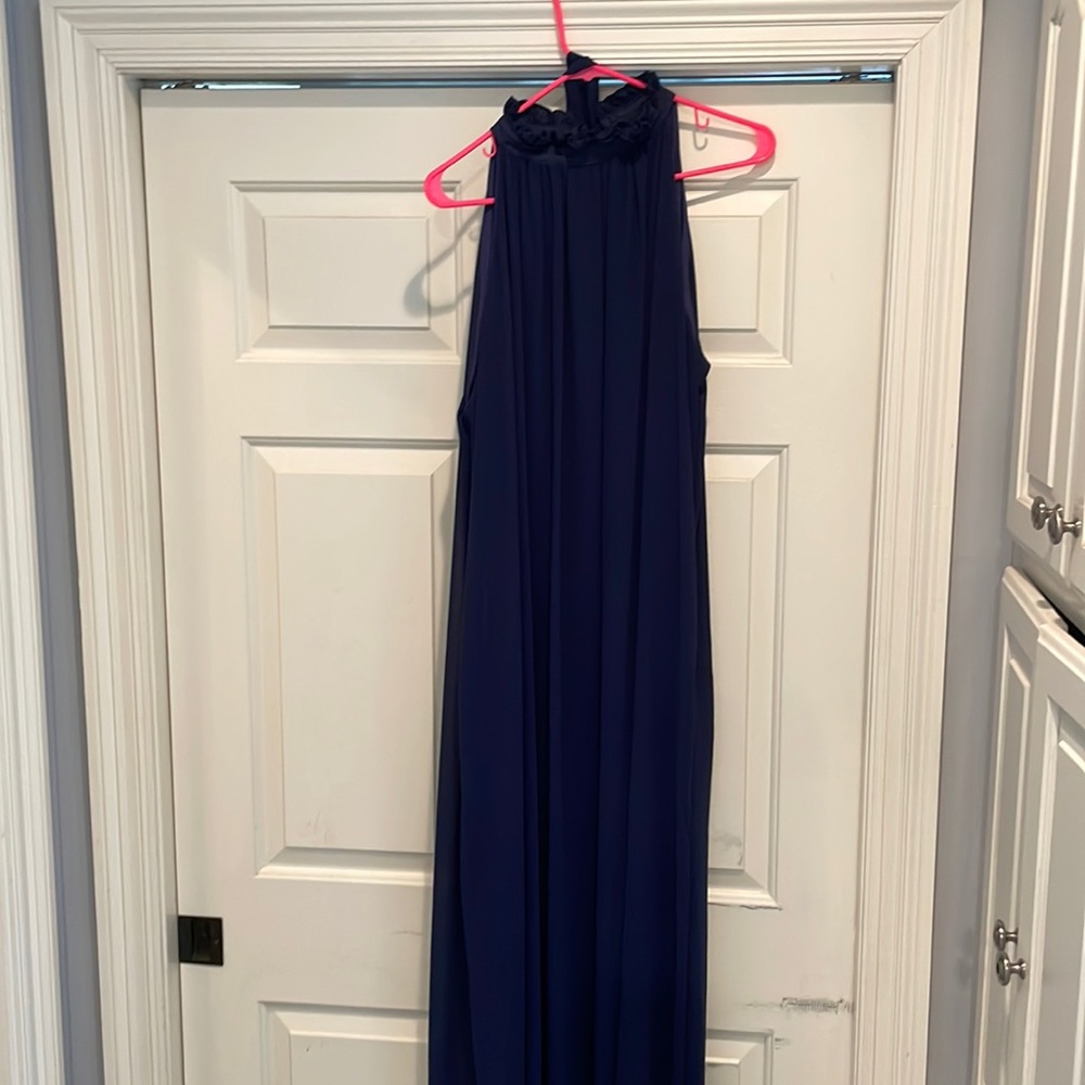 VSVO Women Halter Neck Sleeveless Chiffon Maxi Dresses navy 2X